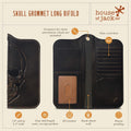 House of Jack Co. Skull Grommet Long Bifold Wallet for Men, Add Your Chain Biker Wallet, Full Grain Cowhide Leather Wallet, Black