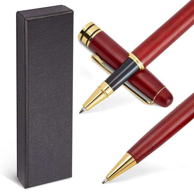 Juvale 2 Pack Luxury Rosewood Pen Sets for Men Gift - Fancy Nice Ballpoint Pens 