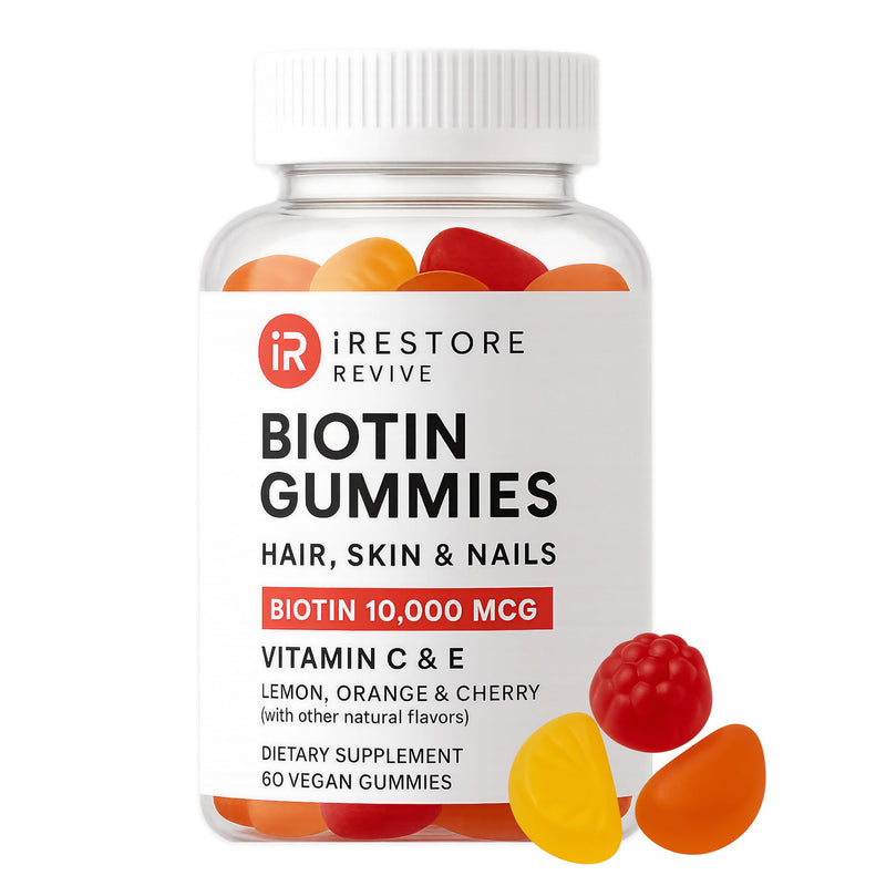 iRestore Biotin Gummies 10,000 mcg - 3 Natural Fruit Flavors, Hair Vitamins Multi Supplement for Hair Skin and Nails for Women & Men, 60 Vegan