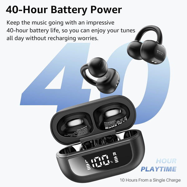 TOZO Openearring True Open Ear Headphones, Lightweight Comfort Open Ear Clip Wireless Earbuds, 40H Play Bluetooth 5.4 Headphones with Smart