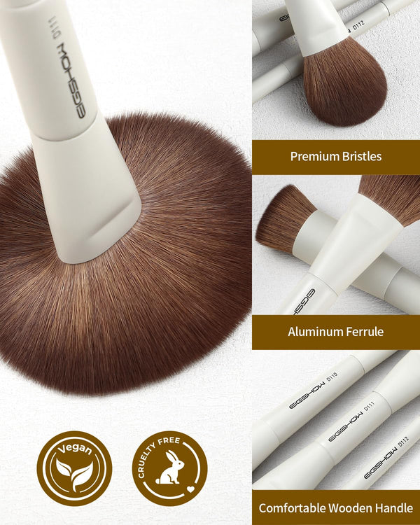 EIGSHOW Makeup Brush Set, 3Pcs Double Ended Face Makeup Brushes for Foundation Powder Contour Highlight Concealer Nose Shadow, Travel Gift Set (Beige)