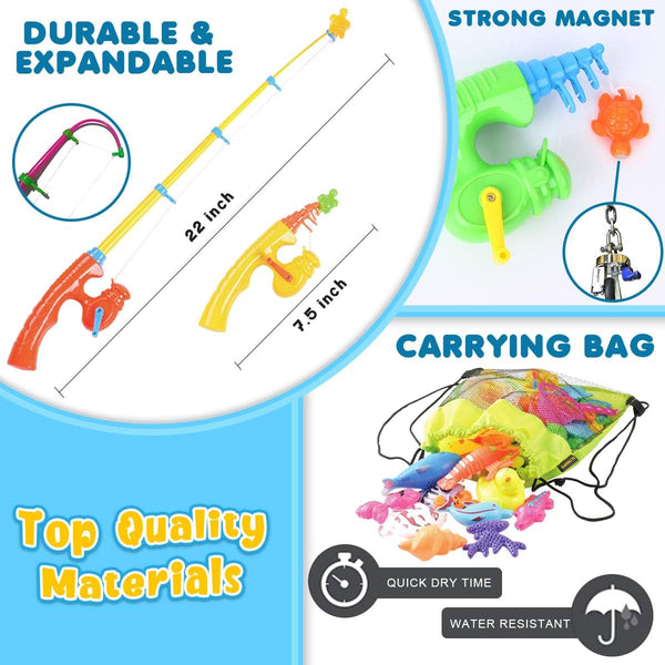 Goody King Magnetic Fishing Game Pool Party Pole Rod Net - Bathtub Outdoor Indoor Carnival Party Water Table Fish Toys Age 3-5 6 4-8 (Large)