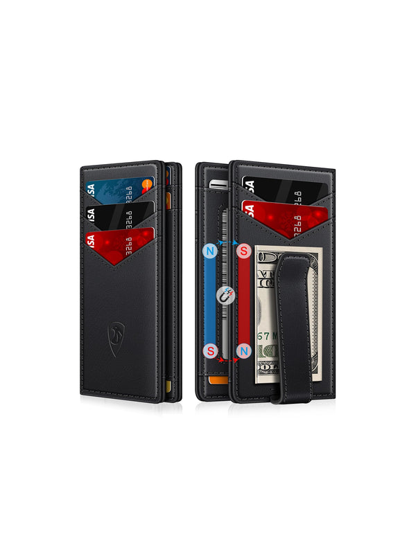 Wallet for Men Slim Leather Wallets for 12-15 Cards, Minimalist Thin RFID Blocking Card Holder with Money Clip & ID Window, Small Bifold Front