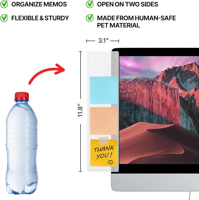 Monitor Memo Board 2Pcs - Flexible Clear PET Computer Screen Sticky Note Holder 
