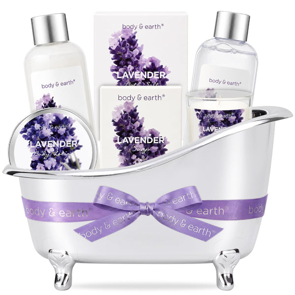 Gift Set for Women Body & Earth Spa Gifts Set Lavender Gift Baskets for Women Bath Sets with Bubble Bath Body Lotion Scented Candle Christmas
