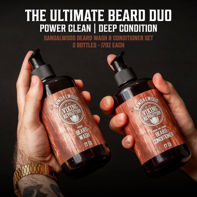 Viking Revolution Beard Wash & Beard Conditioner Set with Argan & Jojoba Oils - 