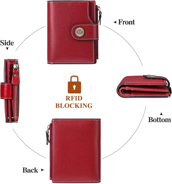 FALAN MULE Small Wallet for Women Leather Bifold Compact Small Womens Wallet with RFID Blocking Bright Red