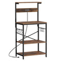 SUPERJARE Kitchen Bakers Rack with Power Outlet, Coffee Bar Table 4 Tiers, Kitchen Microwave Stand with 6 S-shaped Hooks, Storage Shelf Rack for