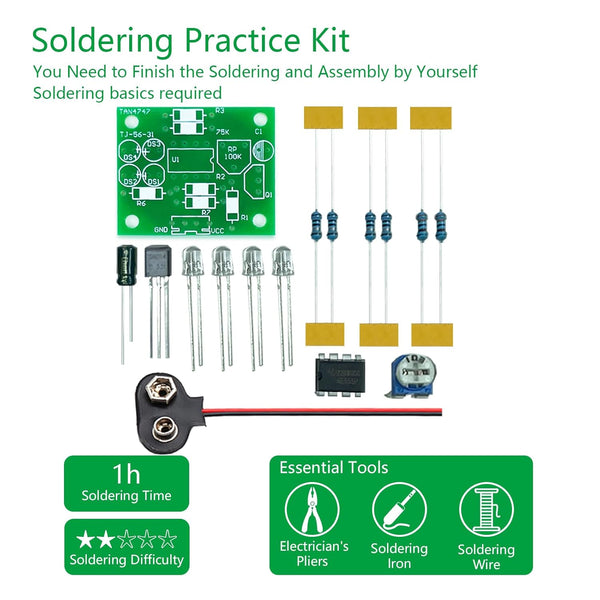 YYSOLDER 2pcs Flashing LED Adjustable Speed Soldering Practice Kit Teenage Engineering Electronic Kits for Adults
