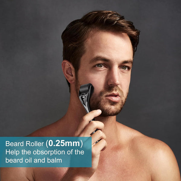 Jurgen K Beard Growth Kit, Upgraded Beard Growth Oil (2Oz) w/Biotin & Castor Oil, Beard Massager for Patchy/Spot Beard, Beard Kit for Men's Daily