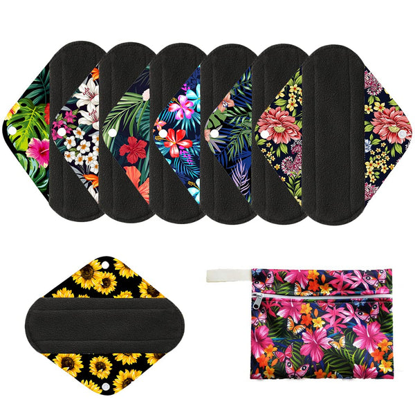 7pcs/Set Reusable Menstrual Pads Including 1pc Mini Wet Bag +6pcs Bamboo Charcoal Cloth Menstrual Incontinence Pads/Reusable Sanitary/Mama Panty