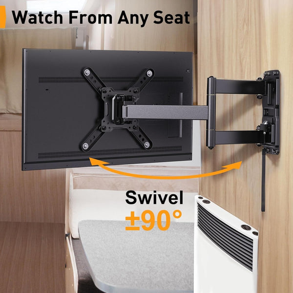 Perlegear Lockable RV TV Mount for 13–43 inch TVs up to 44 lbs, Full Motion RV TV Wall Mount with Swivel, Tilt, Pull Cord Lock, RV TV Mount for