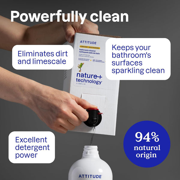 ATTITUDE Bathroom Cleaner Spray, EWG Verified, Plant-Based & Vegan, Safe for Bathroom Surfaces, Tiles, Tubs, Shower Walls, and Grout, Unscented,
