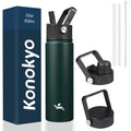 22Oz Stainless Steel Bottles with 3 Lids Sport Insulated Water Bottle,Army Green