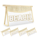 Small Boho Straw Clear Beach Makeup Bags for Women&Girls, Zipper Cosmetic Bag Chenille Varsity Letter Patch Bag, Preppy Cute Toiletry Pouch,
