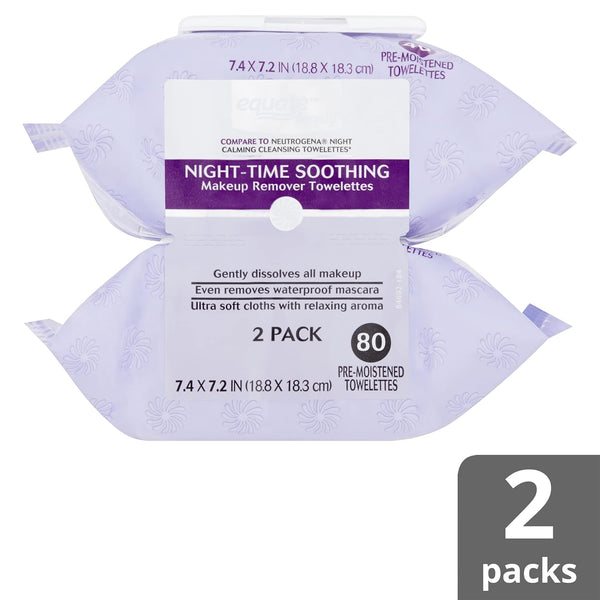 Equate Beauty Night-Time Soothing Makeup Remover Wipes, 40 Count, 2 Pack