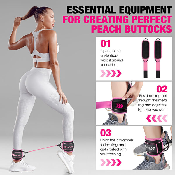 HOXWC Ankle Resistance Bands with Cuffs, Ankle Bands for Working Out, Ankle Resistance Band for Leg, Booty Workout Equipment for Kickbacks Hip