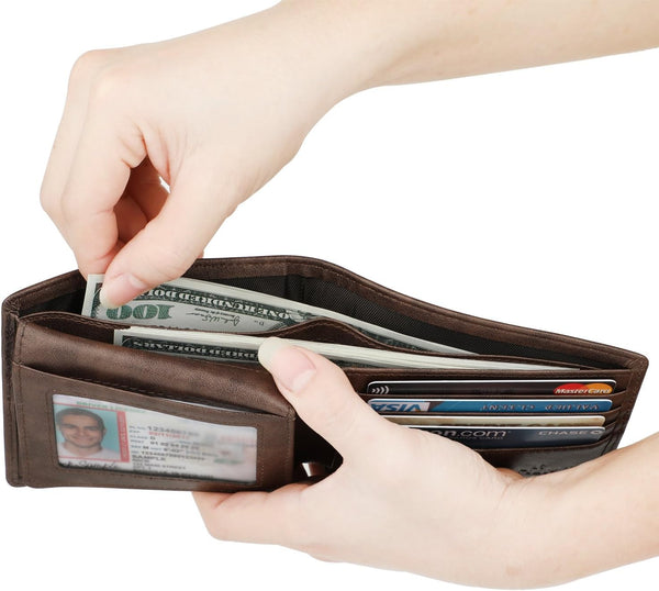 Wallet for Men-Genuine Leather RFID Blocking Bifold Stylish Wallet With 2 ID Window Galaxy Style Coffee
