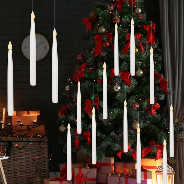 GenSwin 10.8" Floating Candles with Magic Wand Remote Timer, Flameless Taper Candles Flickering Battery Operated, LED Electric Hanging Window