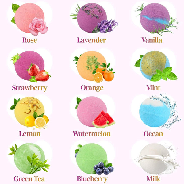 BOENFU Large Bath Bombs Gift Set 12 Scents 2.8oz per Ball | Natural Essential Oils Dry Skin Moisturize Bubble Spa Bath Handmade Birthday Gifts for