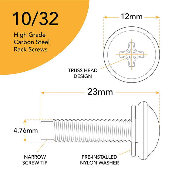 10-32 Rack Screws 50-Pack - Versatile Server Rack Accessories for Network Cabinets, Audio Mounts, Studs and Recording Studio Includes Nylon