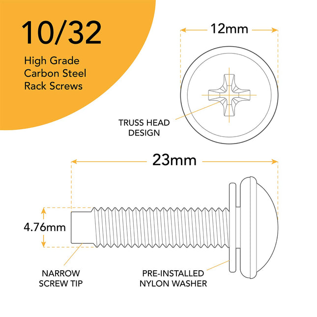 10-32 Rack Screws 50-Pack - Versatile Server Rack Accessories for Network Cabinets, Audio Mounts, Studs and Recording Studio Includes Nylon
