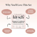 Kitsch 4Pc Sampler Solid Shampoo and Conditioner Set - Rice Bar & Castor Oil Shampoo and Rice Bar & Coconut Oil Deep-Moisturizing Hair