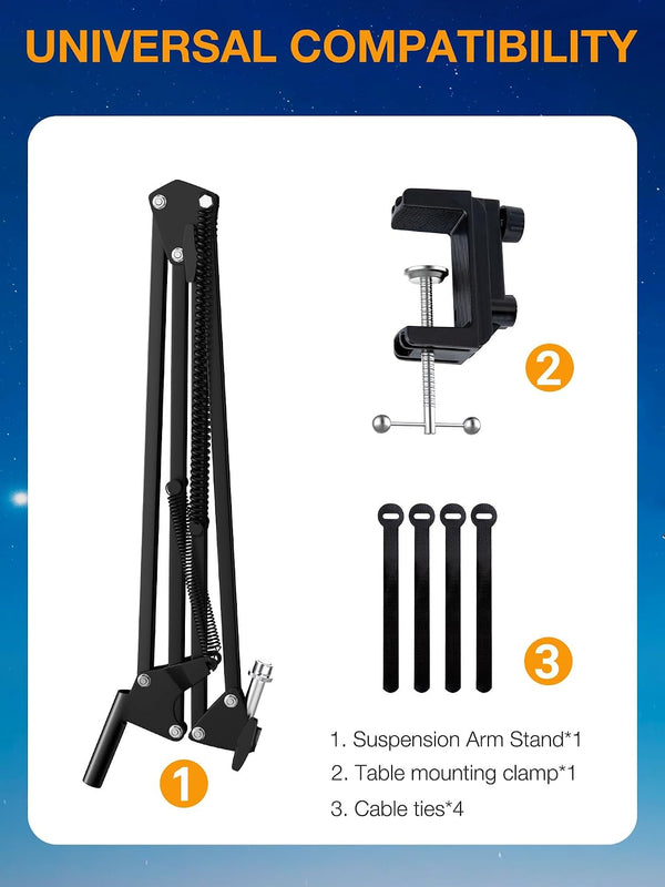 QuadCast Boom Arm, Mic Arm for Blue Yeti HyperX QuadCast SoloCast Fifine AM8 and Most Microphone, Mic Stand Desk with 3/8" to 5/8" Adapter by
