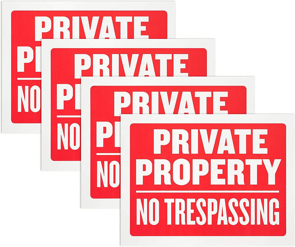 8 Pack Private Property No Trespassing Sign 9 x 12 Inch Weatherproof, Water Resistant, Easy to Mount, Durable Ink, Indoor and Outdoor Keep, for