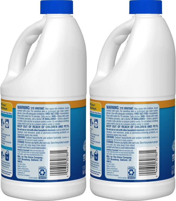 Clorox Splash-Less Bleach, Regular, 2 Pack of 55 Fl Oz Each/ 110 Ounces Total