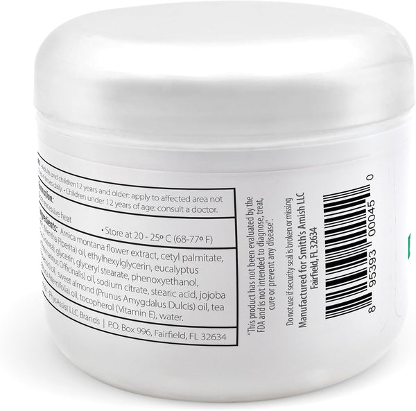 Smith's Amish Joint Ease Cream - Soothing Cooling Formula - 4 oz Jar | For Joint Discomfort, Stiffness & Muscle Tension - Arnica, Peppermint, Tea