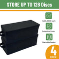 Evelots CD Storage Boxes (4 Pack) Durable CD Case Organizer with Lid, Disc Container Set Holds up to 128 Discs, Black
