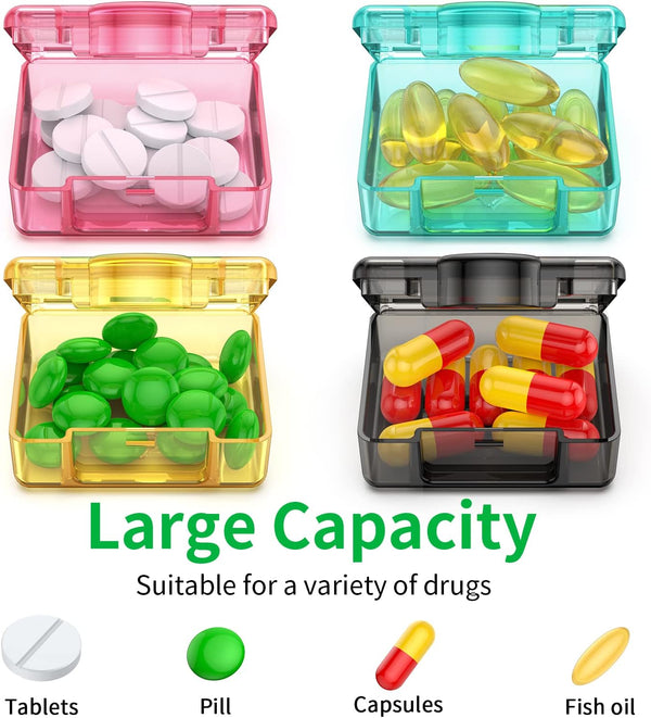 TecQach Small Pill Box 4 pcs,Cute Travel Pill Organizer Case Mini Tiny Clear Plastic Storage Containers Portable for Pocket Purse