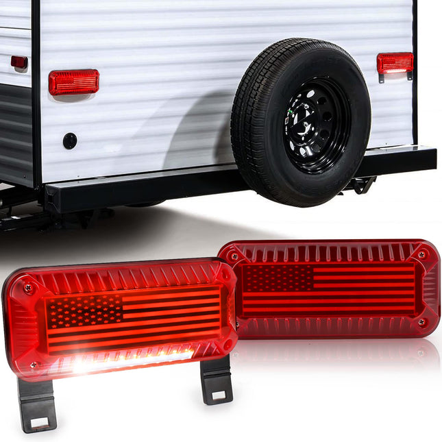 RV Tail Lights, 57 LED RV Camper Trailer Tail Lights with Running/Turn Signal/Brake/Stop License Plate Light Surface Mou