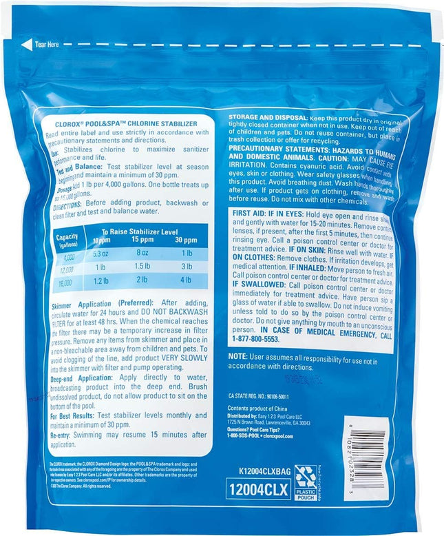 Clorox® Pool&Spa™ Swimming Pool Chlorine Stabilizer, Helps Chlorine Last Longer, Saltwater Pool Compatible, 4LB (Pack of