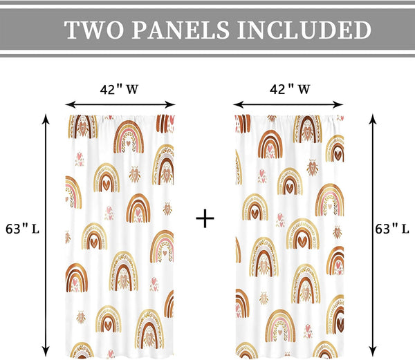 Cinbloo Kids Rainbow Curtains 42W x 63H Inch Rod Pocket Boho Cute Cartoon Colorful Stars for Girls Bedroom Decor Bohemia Love Heart Lovely