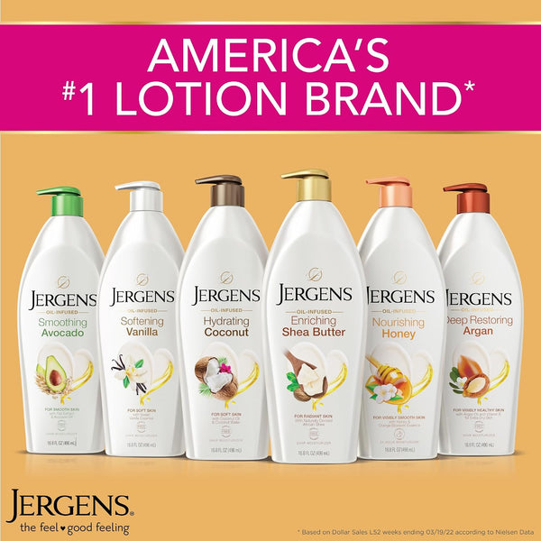 Jergens Deep Restoring Argan Oil Body Lotion For Dry Skin, 16.8 fl oz | Vitamin E, Restores Hydration, Long-Lasting Moisture, Lightweight Feel,