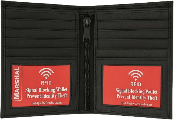 RFID Men'S Genuine Leather European Bifold Wallet Slim Hipster 2 Windows Bk