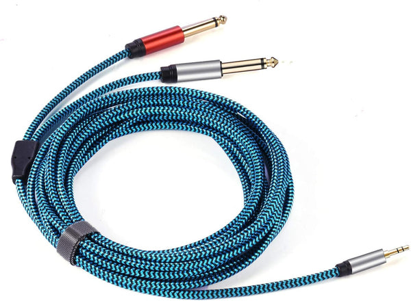 1/8 to 1/4 Stereo Cable, Nylon Braided 3.5mm to 1/4 Cable & Adapter Cord, TRS to Dual 6.35mm TS Unbalanced Breakout Wire for Laptop, Mixer, Amp -