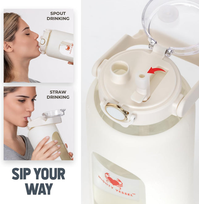 Leakproof Glass 64 Oz Water Bottle with Straw - Pregnancy Water Bottle Tracker, 