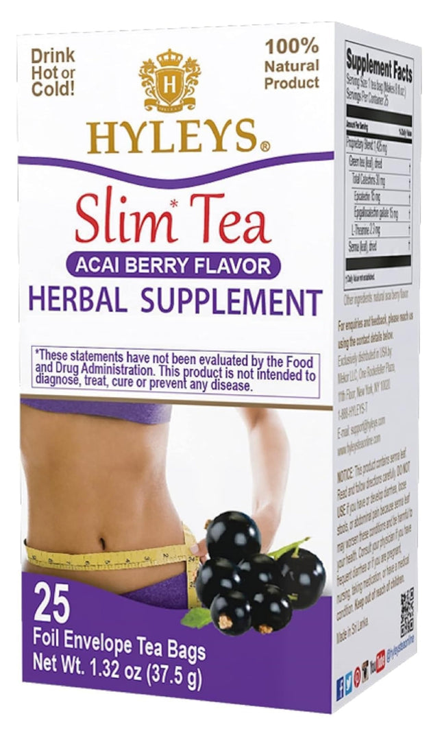 Hyleys Slim Tea Acai Berry Flavor - Weight Loss Herbal Supplement Cleanse and De