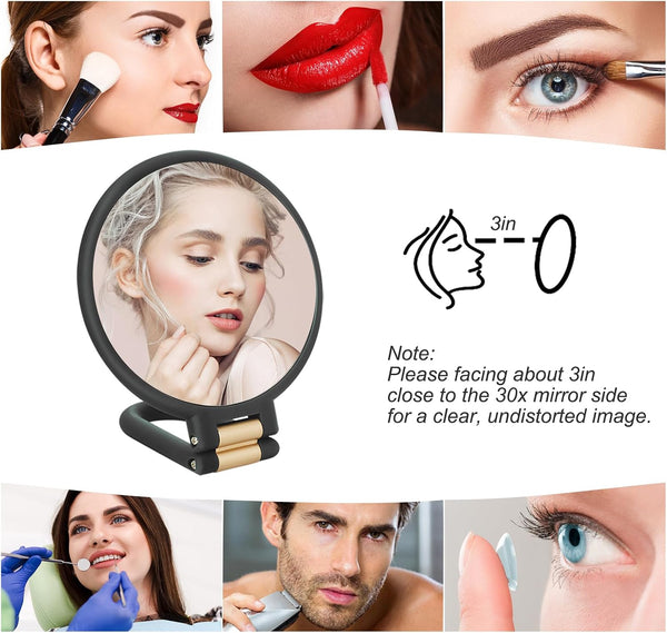 Sifolo 30x Magnifying Mirror, Travel Hand Mirrors with Handle - Double Side Handheld Mirror with 1X 30X Magnification & Adjustable Handle/Stand,