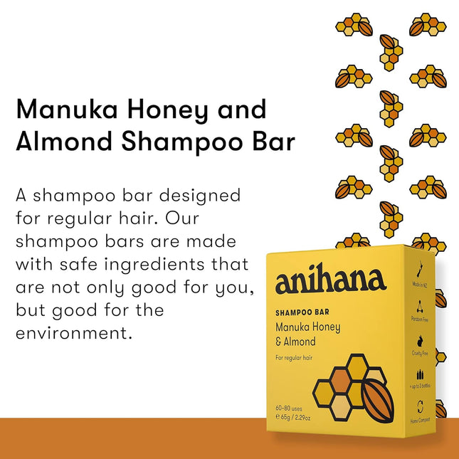ANIHANA Shampoo Bar for Regular Normal Hair Clean Purifying Natural Healthy Look and Shine Paraben Free Manuka Honey and