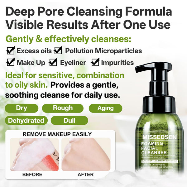 Mens Face Wash Foaming Cleanser for Men Vitamin B5 Deep Pore Cleansing for Acne, Oily, Sensitive, all Skin Types Soap-Free Fragrance-Free