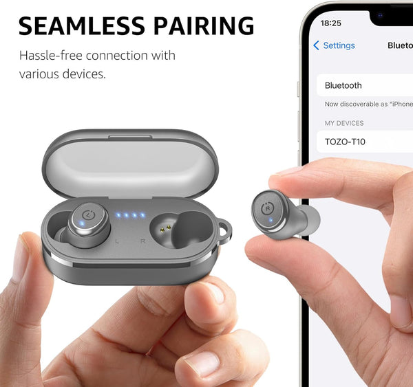 TOZO T10 Wireless Earbuds Bluetooth 5.3 Headphones, App Customize EQ, Ergonomic Design, 55H Playtime, Wireless Charging Case, IPX8 Waterproof