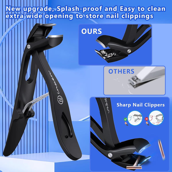 Toenail Clippers for Thick Nails for Seniors| INXEN 3-Pack Ergonomic Heavy Duty Angled Head Nail Clippers with Catcher | Premium Steel Wide