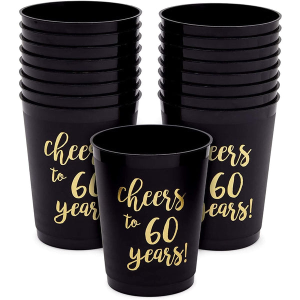 Sparkle and Bash 30th Birthday Cups & Plastic Tumblers - 16 Pack, 16 Oz, Black, Cheers To 30 Years - Party Favors & Wedding Anniversary Celebrations