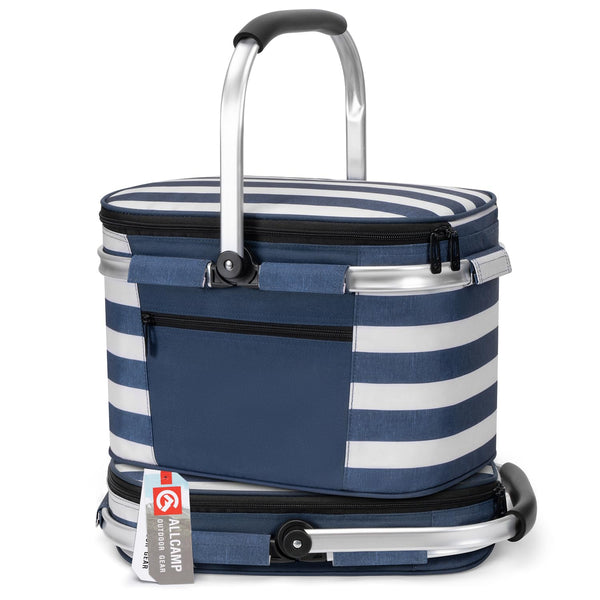 ALLCAMP Picnic Basket - Insulated Cooler, Thickening Foldable Picnic Basket with Removable Baskets & Sewn-in Frame, Basket for House Warming Gifts