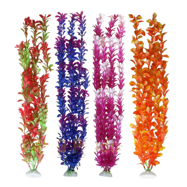 Pack of 4 Tall Plastic Aquarium Plants, Large Fake Plants, Fish Tank Decorations