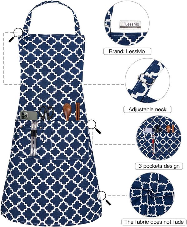 LessMo Kitchen Cooking Aprons with 3 Pockets for Men Women - Cotton Adjustable Professional Grade Chef Apron for Kitchen, BBQ & Grill (Light Gray)